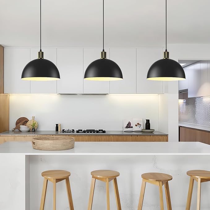 Black Pendant Lights Kitchen Island, 11.8" Modern Dome Pendant Light Fixtures Farmhouse Hanging Lights for Dining Room Hallway Sink Entryway
