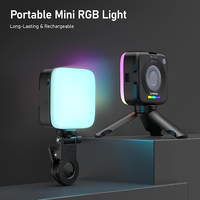 CYNOVA Magnetic RGB Video Light with Mini Desktop Tripod, Portable LED Camera Light 3000–9000K, 126 LEDs, Rechargeable Mini Panel for Vlogging, Live Streaming, Photography