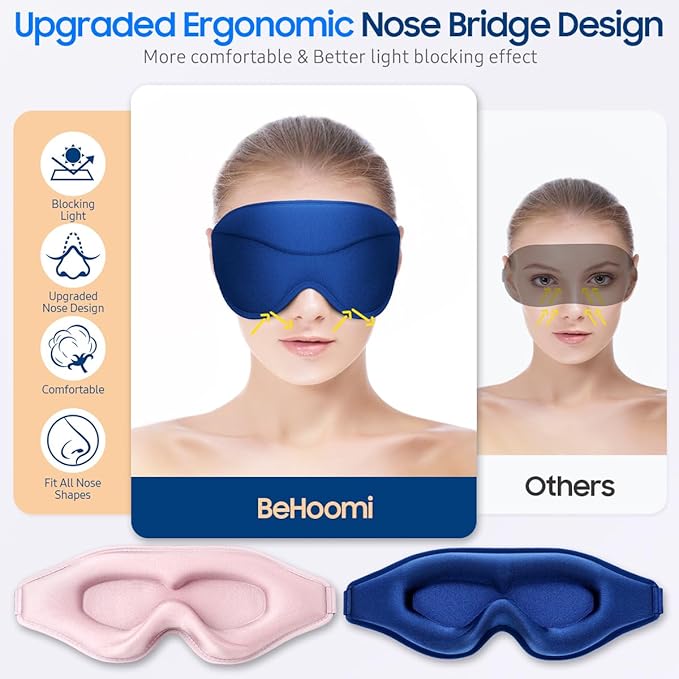 Sleep Mask, 2 Packs Premium Eye Mask for Sleeping, Total Blackout, Superior Soft Comfort, Upgraded 3D Ergonomic Designed Sleeping Mask for Home, Office, Travel, Meditation, Yoga, Blue & Pink