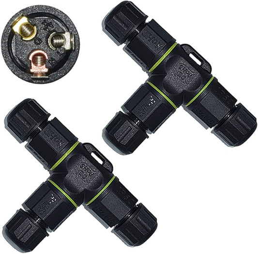 3 Way Junction Box IP68 Waterproof Electrical Junction Box 2 Pin/3 Pin/4 Pin Outdoor Cable Connector for Underground/Outdoor Ø 4.5mm-10mm, Shielded Field Installable - 3Pin