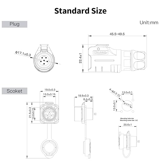 CNLINKO LP-12 6 Pin Connector IP68 Waterproof Circular Electrical Plug for Outdoor Equipment Solar Industrial Machinery DC 12V Flange Mount Metal-Reinforced Kit (6-Pin)