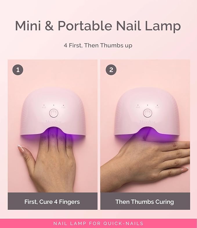 MelodySusie Mini Cordless UV Nail Lamp, P-ART06G Rechargeable Portable LED UV Light with Smart Sensor, 4-Finger Curing for All Soft Gels, Especially Half-Cured Gel, Base Coat & Top Coat, Pink