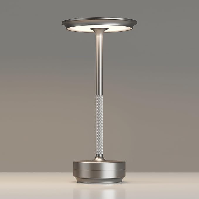 Rechargeable Cordless Table Lamps, Portable 5000mAh Battery Table Light, 3 Color Stepless Dimming LED Table Light with Memory Function, for Outdoor/Dinner/Patio/Restaurant.(Silver)