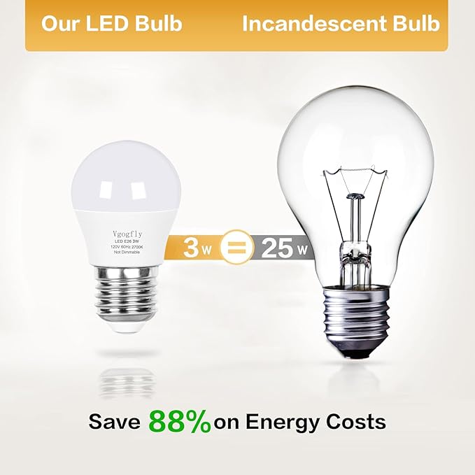 Vgogfly LED Bulb 3W 25 Watt Equivalent Light Bulbs Night Stand Table Lamp Warm White 2700K LED Energy Saving E26 Medium Screw Base for Home Light 4 Pack