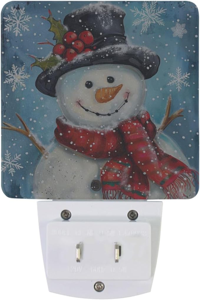 Vdsrup Winter Snowflakes Snowman Night Light Set of 2 Christmas Holly Berry Plug-in LED Nightlights Auto Dusk-to-Dawn Sensor Lamp for Bedroom Bathroom Kitchen Hallway Stairs