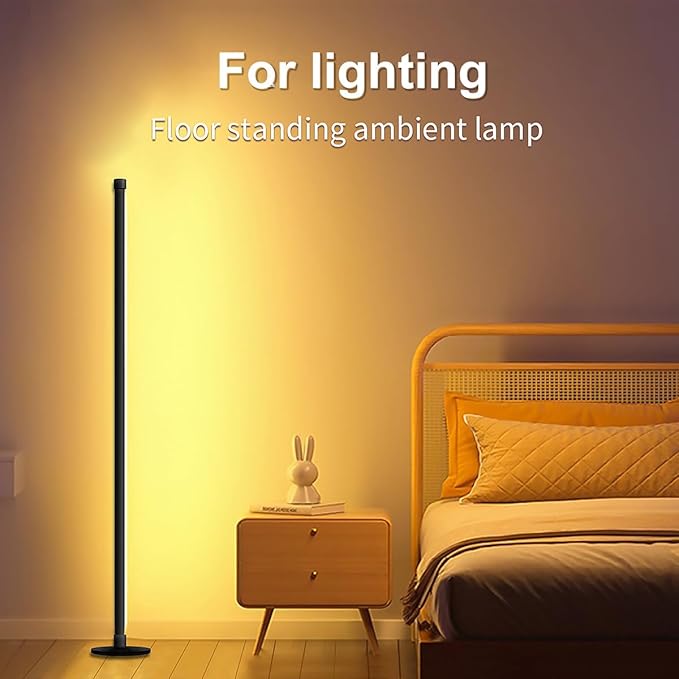 LED Floor Lamp, 63-Inch RGB Corner Light with Music Sync, Smart App Control, 16 Million Colors, Remote Control for Living Room, Bedroom, Gaming Room (2 Pack)