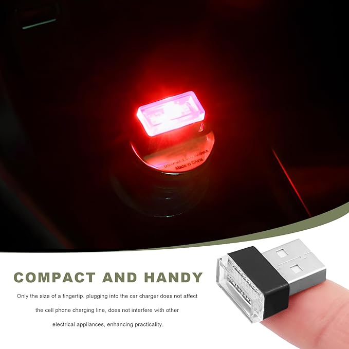 4 PCS USB LED Car Interior Atmosphere Lamp, Mini Night Light Plug-In Trunk Ambient Lighting Kit, Portable USB Interface LED Lamp Interior Decoration for Vehicle Home Office (Red)