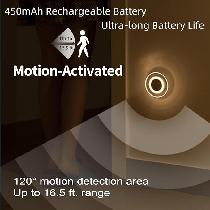 4 Pack Magnetic Motion Sensor Night Light with Stick-On Base, Cruise Rechargeable Battery Powered Cordless Glow Light, Ideal for Bedroom, Bathroom, Stairway- Moonlit