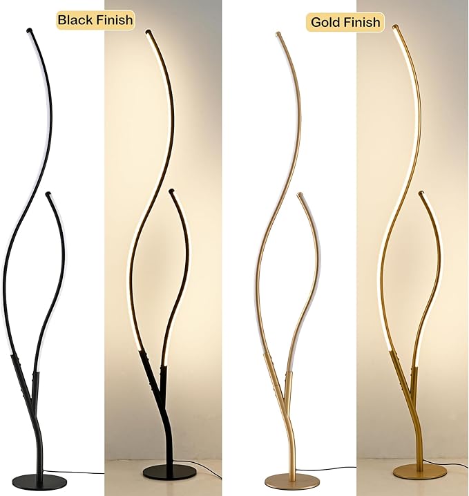 DAYCENT RGBWIC Floor Lamp Modern LED Corner Lamps 1500 Lumen Smart Floor Lamps with Remote and 16 Million DIY Colors, Music Sync Standing Lamp for Living Room Bedroom Home Decor, Gold Finish