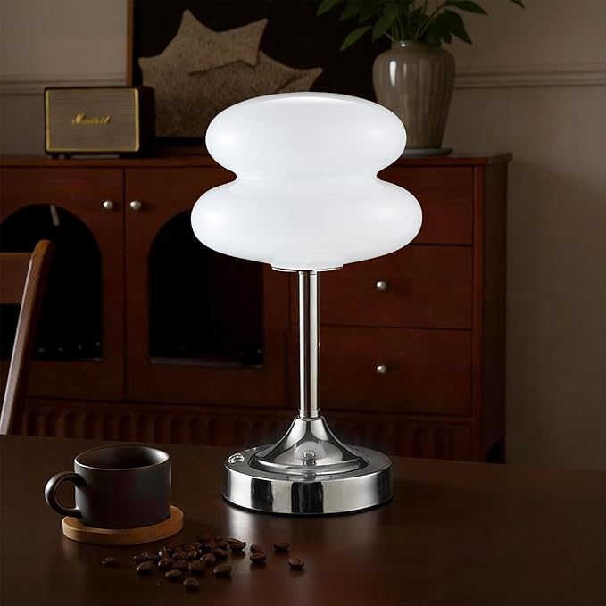 Cordless Mushroom Lamp Table Lamp for Bedroom, Battery Operate Mini Modern Mid Century Lamps,Unique Aesthetic Home Living Room Decor