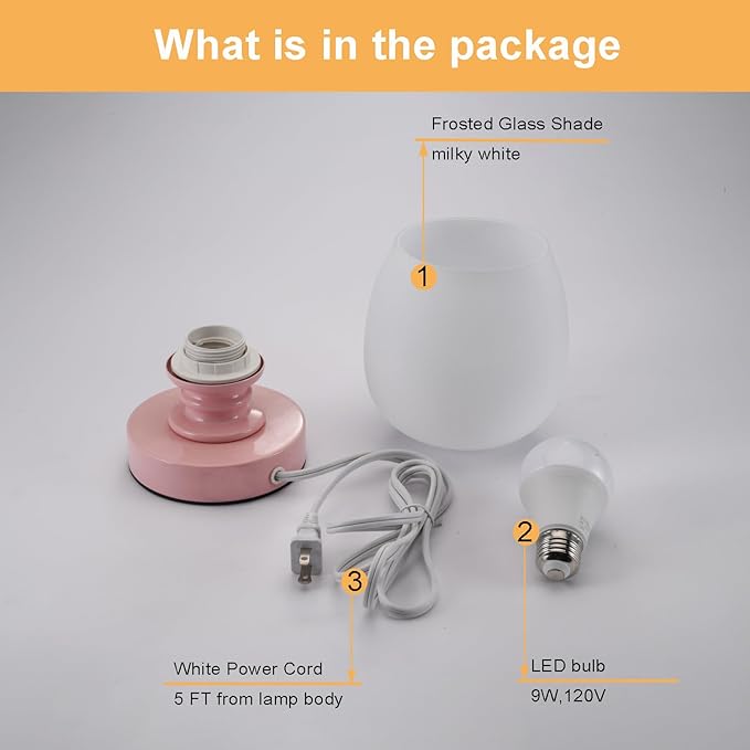 Small LED Table Lamp for Bedroom, 2 Sets Glass Desk Light, 3CCT Bulb Included Pink