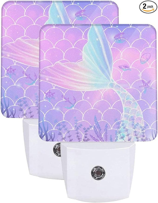 LED Night Light 2 PCS Mermaid Night Light Cute Lamp Plug-in LED Nightlights Dusk to Dawn Sensor Night Lamp for Bedroom Room Nursery Hallway Stairs Kitchen Wall Decorative