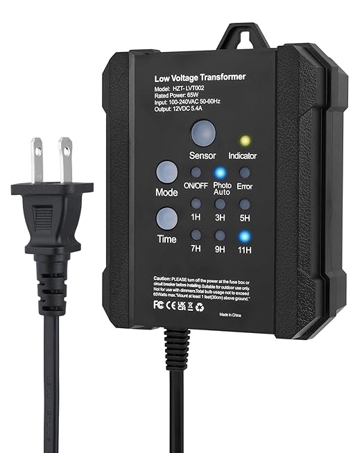 SMY Lighting 65W Outdoor Low Voltage Transformer with Timer and Photocell Sensor,120V AC to 12V DC Weatherproof for LED Landscape Lighting,Deck Lights,Spotlight, Pathway Light,ETL Listed