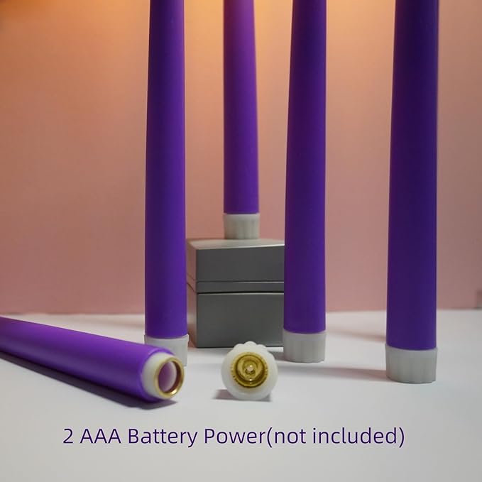 Purple Christmas Flameless Taper Candles with Remote, Flickering Holiday Battery LED Candlesticks Set of 6