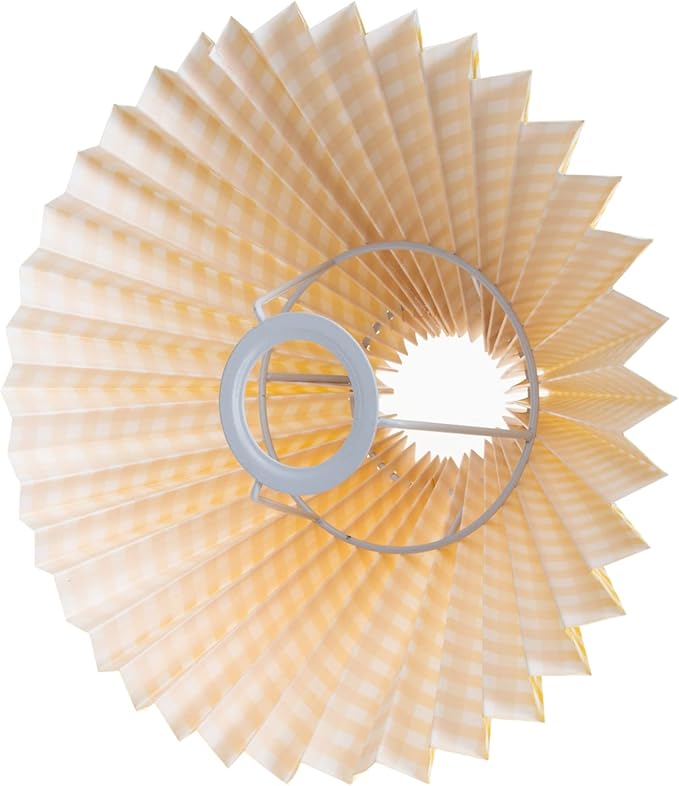 Vaguelly Small Pleated Drum Lampshade for Table Lamp Iron Frame with Yellow Plaid Fabric Easy Installation for Bedroom Living Home and Office Use