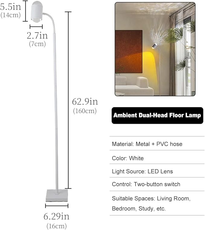 White Sunset Lamp, 360 Degree Rotation Projection Led Lights Night Light, Multicolor Colors 3D Ocean Wave Lights, Modern Floor Lamp for Living Room Bedroom Office Dining Room Ambient Lighting