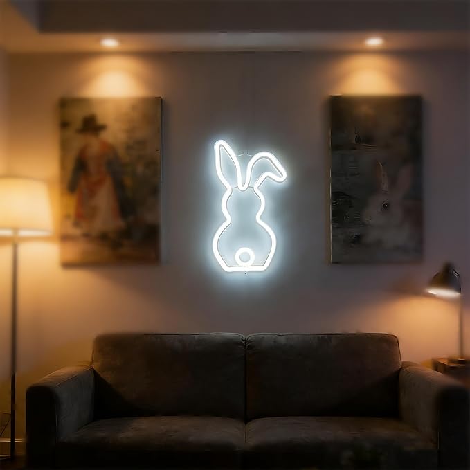 LED Bunny Lamp,Cute Rabbit Neon Light Signs Easter decorations USB Powered or 3xAA Battery Powered,Bunny Night Light Gifts for Bedroom Dorm Easter Christmas Party Bar Wall Decor