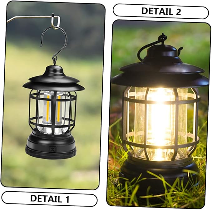 balacoo Solar-Powered Camping Light Cordless Lantern Portable Tent Lamp Outdoor Lighting Battery Operated Vintage Design for Hiking Hunting Emergency