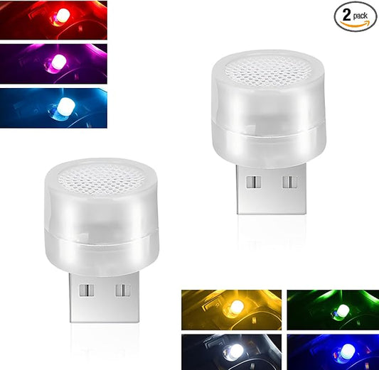 2 PCS USB Plug Lights, LED Mini Round RGB Color-Changing Car Ambient Lamp, Portable Decorative Lighting, Universal for Bedroom, Hallway, Bathroom, Kitchen (Multicolored)