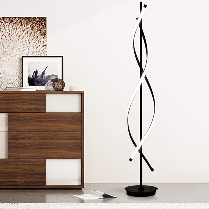 ADISUN 40W LED Floor Lamp Remote Control Dimmable Spiral Floor Lamp Indoor Tall Lamp Floor Lamps for Living Rooms Family Rooms Bedrooms Offices Lighting (Black)
