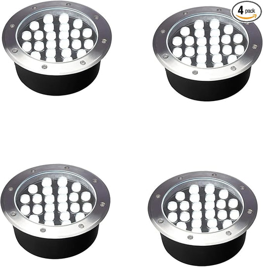 Outdoor Landscape Lighting 24W,Diameter 8.66 inches Big Walkway Lights,White 6500K,Waterproof Ground Lights for Outside,Recessed Landscaping Lights 120 Volt for Garden,Yard,Deck,Pack of 4