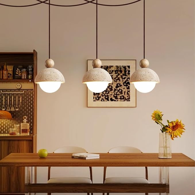 Plug In Wabi Sabi Pendant Light Japanese Retro Vintage Style Spherical Natural Stone Yellow Travertine Hanging Lamp Plug In For Girl's Room Kitchen Island Dining Room Bedroom G9 Light Mini Cement
