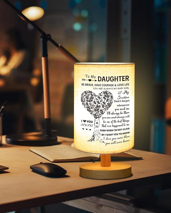 Daughter Gifts from Mom, to Daughter Fabric Table Lamp, Birthday Mothers Day Gifts for Daughter from Mom Dad, Bedside Table Lamp Easter Gifts for Daughter Adult from Mother