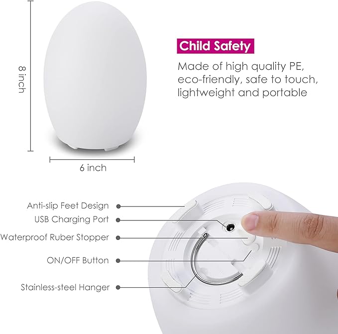 Borelor 8-inch LED Egg Shape Night Light, 16 Color Changing Rechargeable Mood Lamp with Remote Control, Dimmable Decorative Lighting for Home/Party/Wedding/Lawn Decoration(Feet Version)