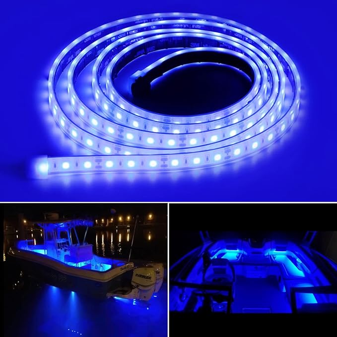 Marine Submersible Boat LED Strip Lights, 12V 4FT IP68 Waterproof Underwater Led Lights, Boat Interior Light, Boat Deck Light Courtesy Lighting for Night Fishing Pontoon Kayak, Blue