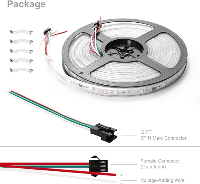 BTF-LIGHTING WS2811 IC=RGB+IC Addressable Dream Color LED Strip 16.4FT 30LEDs/m 10Pixels/m IP67 Waterproof White PCB Flexible DC12V Chasing Effect for Home Indoor Decor(No Adapter or Controller)