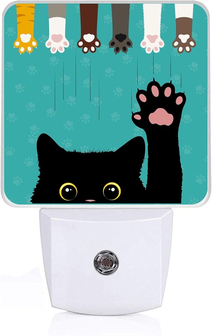 Funny Black Cat Night Light, Plug-into Wall Cat Paw Nightlight Lamp with Dusk to Dawn Sensor, Led Lamp 0.5W Energy Efficient for Boys Girls Adults Home Decor