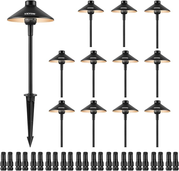 VEVOR 12 Pack Low Voltage Landscape Path Lights, 3W 210LM 12V-24VAC/DC Outdoor LED Pathway Lighting, 3000K Warm White Walkway Lights with Quick Connectors, IP66 Waterproof for Yard Garden Sidewalk