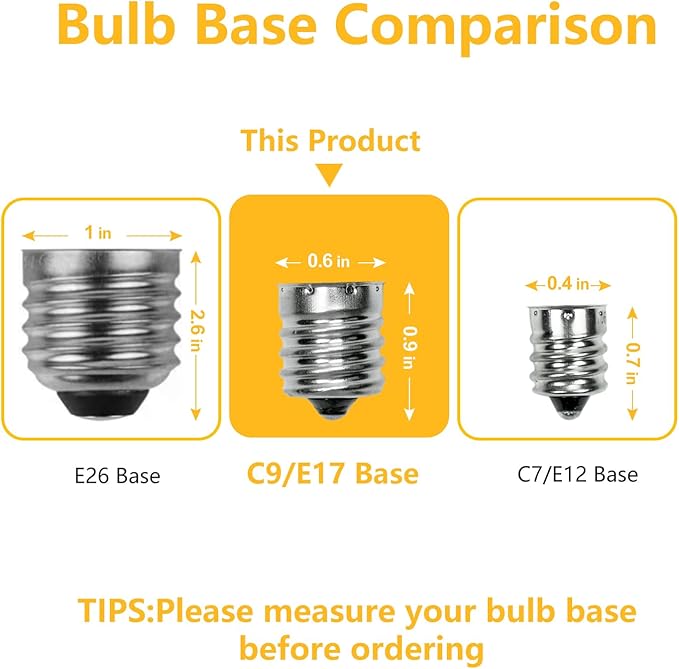 50pack C9 Christmas LED Light Bulbs, Strawberry Replacement Bulb 2200K Warm White Shatterproof & Waterproof Outdoor String Light Bulbs, E17 Candelabra Base Edison LED Bulbs for Decoration