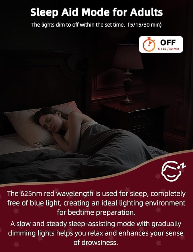 Red Light Bulbs for Sleep with Remote Control, E26 LED Blue Light Blocking A19, 9W for Sleep Therapy, Baby Nursery, Bedroom (4 Packs)