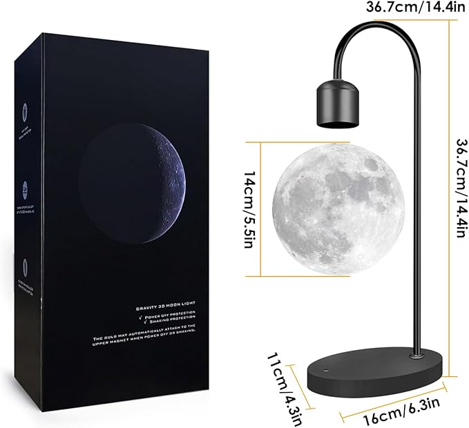 Magnetic Levitating Moon Lamp with Wireless Charging Base, 16M+ Swichable Colors, 3D Printed Floating LED Night Light for Bedroom Decor