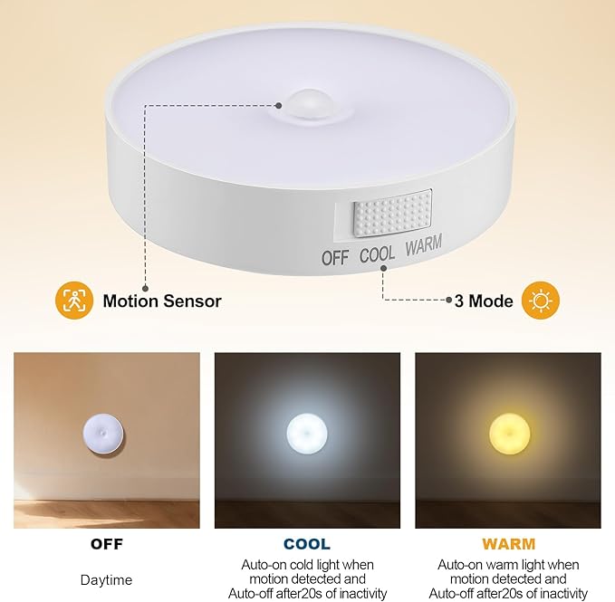 2 Pcs Magnetic Cruise Ship Motion Sensor Light with USB Cable LED Rechargeable Night Light Battery Nightlight Safe Cordless Nightlight for Cruise Ship Cabin Hallway Bathroom (White & Warm)