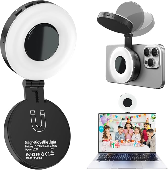 Magnetic Selfie Light for iPhone, Portable LED Ring Light Compatible with Magsafe for Selfie, Video, Vlog, Photography, TikTok, Facetime, Zoom Call, Live Streaming - 1 Pack