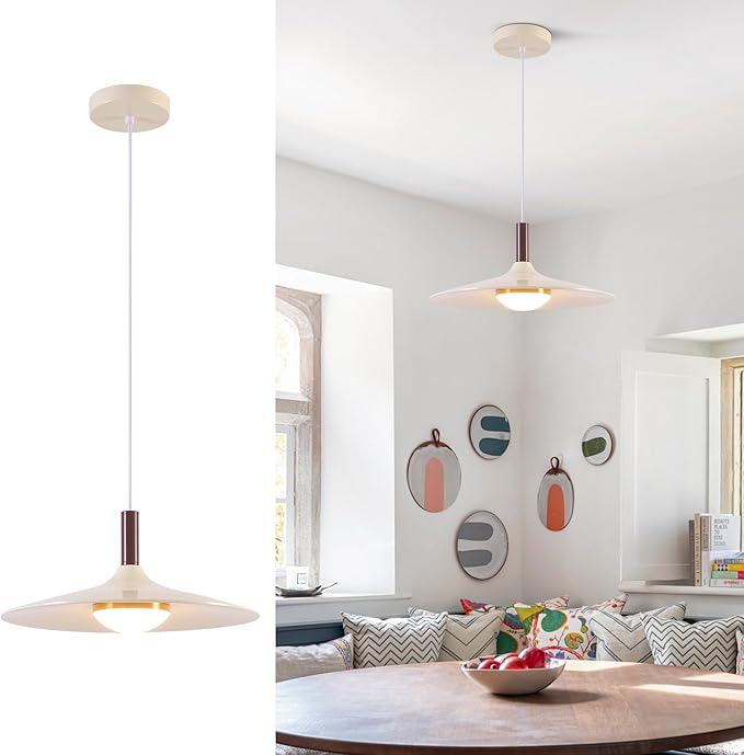 Farmhouse White Pendant Light, LED Base Dome Dimmable Pendant Light Indoor, Modern Height Adjustable Dining Hanging Lamp for Hotel Bar Kitchen Island Hallway Entryway