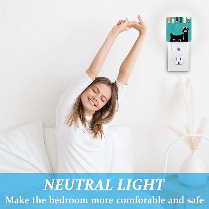 Funny Black Cat Night Light, Plug-into Wall Cat Paw Nightlight Lamp with Dusk to Dawn Sensor, Led Lamp 0.5W Energy Efficient for Boys Girls Adults Home Decor
