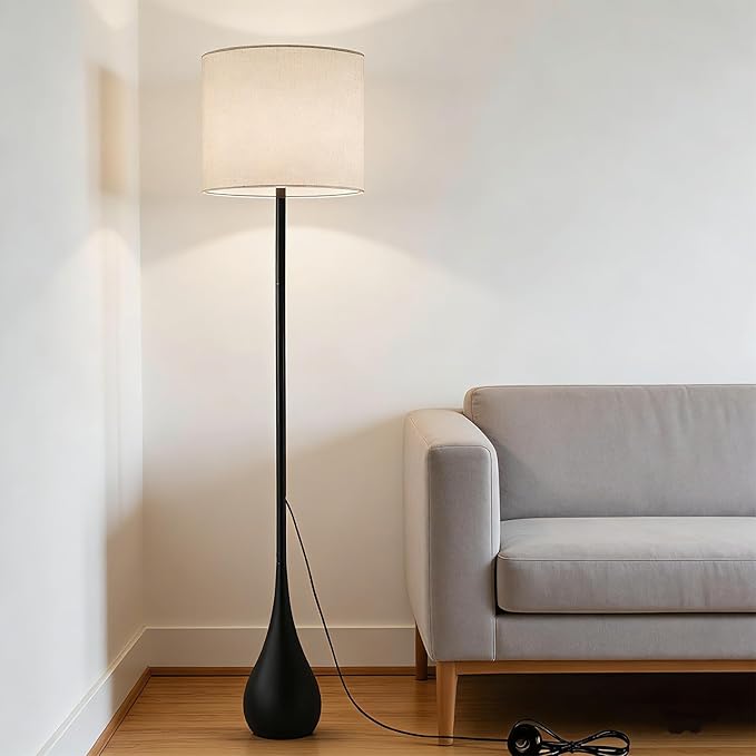 71" inch Contemporary Floor Lamps for Living Room Teardrop Mid Century Modern MCM Extal Tall Large Statement Floor Lamps Warm Light(3000k) Corner Standing Lamp for Bedroom-Black