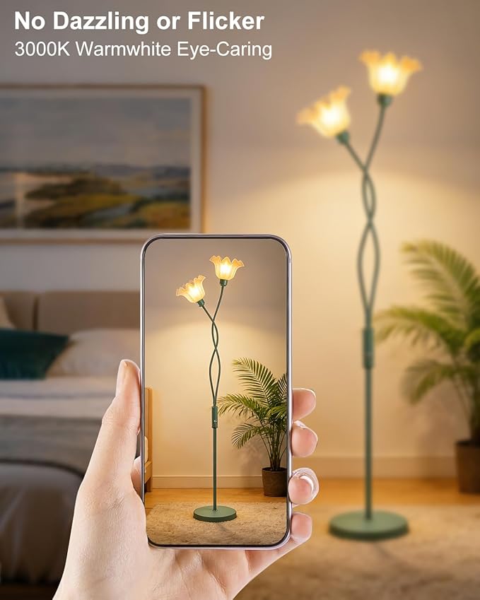 Lightdot Flower Floor Lamp for Living Room, Modern Dimmable Floor Lamp with DIY Goosenecks & Bulbs Included, Spring Green 2 Light Standing Tall Lamp for Bedroom/Kids Room/Sofa Beside/Corner Decor