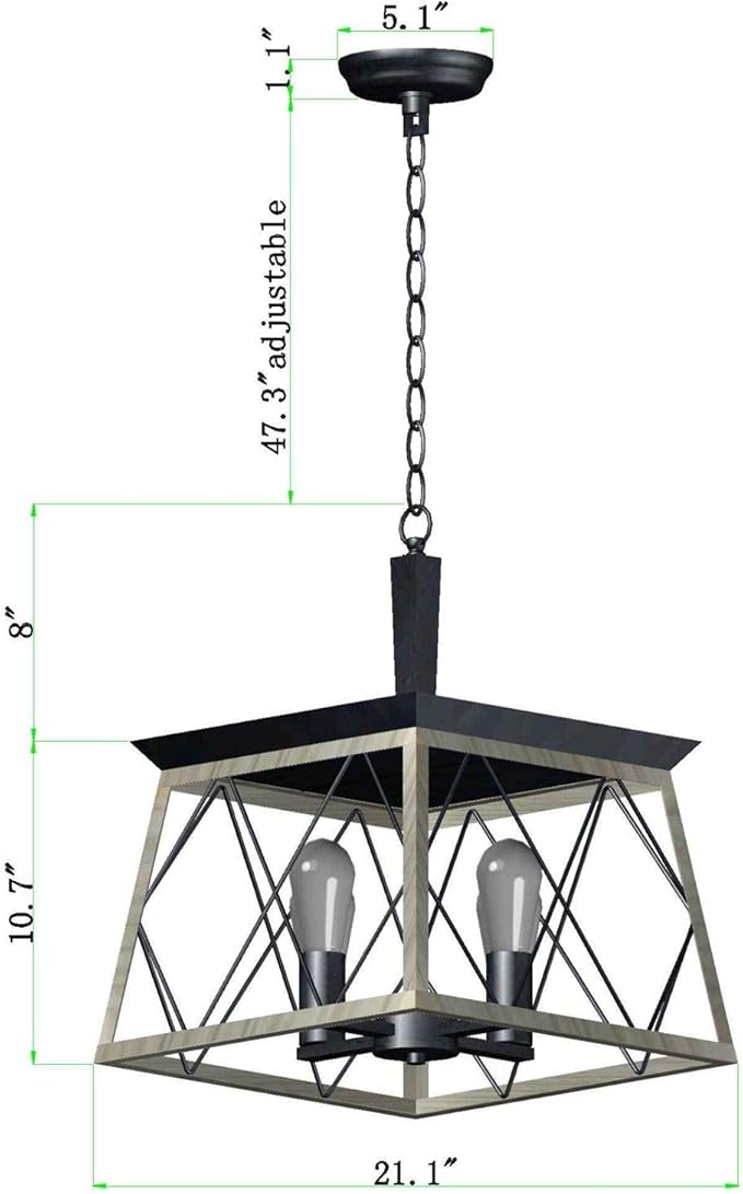 Q&S Farmhouse Vintage Chandelier, Rustic Pendant Light,Industrial Hanging Light Fixture for Dining Room Kitchen Island,Wrought Iron,ORB+Oak White 4 Lights E26 UL Listed