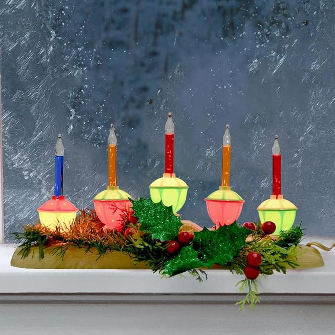 GOOTHY 5 Light Bubble Candle Lamp, Plug in Christmas Electric Window Candles with 6 Multicolor Bubble Light(1 Spare), E12 Base Christmas Bubble Candle Lamp for Holiday Party Home Window Decorations