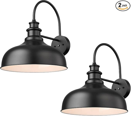 Bestshared Dusk to Dawn Sensor Farmhouse Barn Light, Outdoor Wall Sconce, Outdoor Wall Lantern for Porch, Exterior Light Fixtures Porch Lights (Black+White, 2 Pack)