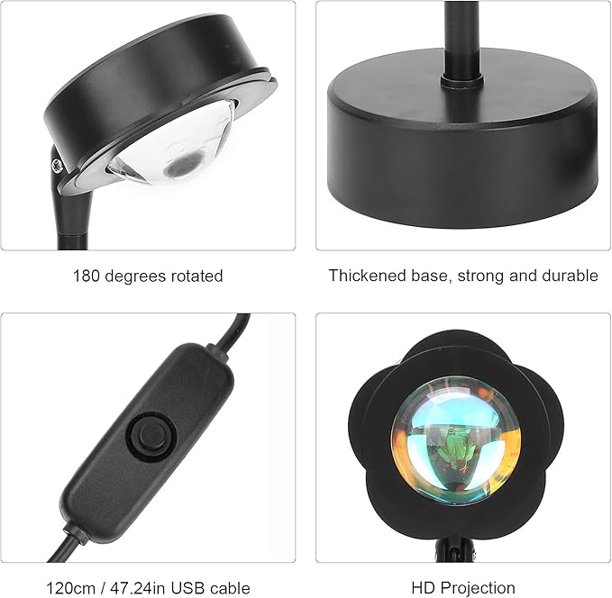 Sunset Projection Lamp, LED Atmosphere Light with 180 Degree Rotation, High Saturation Soft Beam Rainbow Halo Projector for Room Decor Photography Studio (Sun)