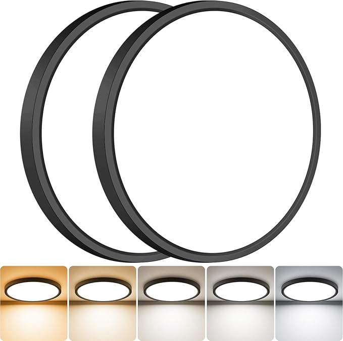 slochi 2Pack LED Flush Mount Ceiling Light Fixture, 9 Inch 18W, 2200LM, Super Slim 0.7 Inch, 3000K-6500K Adjustable Low Profile LED Ceiling Lights for Bathroom, Closet, Hallway(Black)