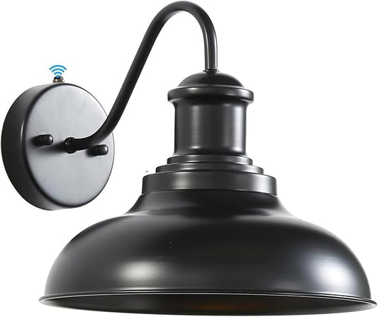 Dusk to Dawn Outdoor Wall Light Fixtures,12" Black Barn Wall Light with Gooseneck, Farmhouse Exterior Waterproof Wall sconces with Dome Shade for House Porch, Garage,Patio, 1Pack