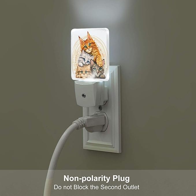 Colorful Cats Night Light,Plug-in Night Lights with Dusk to Dawn Sensor for Stairway,Hallway,Bedroom Sleep Friendly Ideal for Women/Girls/Boys Gift,0.5w
