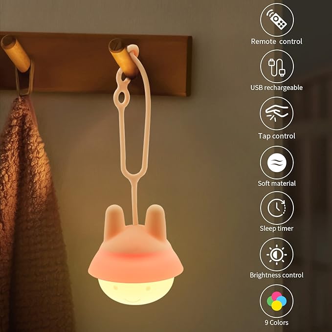 ShaArkMango Baby Car Seat Night Light, 9 Color Changing Dimmable LED Nursery Light, USB Rechargeable BPA-Free Silicone Portable Light for Stroller Camping Baby Shower
