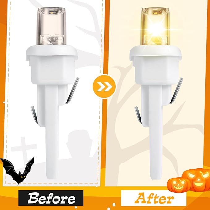 Honoson 180 Count 5 mm LED Halloween Replacement Bulbs Bulk Wide Angle Christmas Light Xmas Tree String Replacement Festival Light Decoration (White Base with Warm White Bulb)